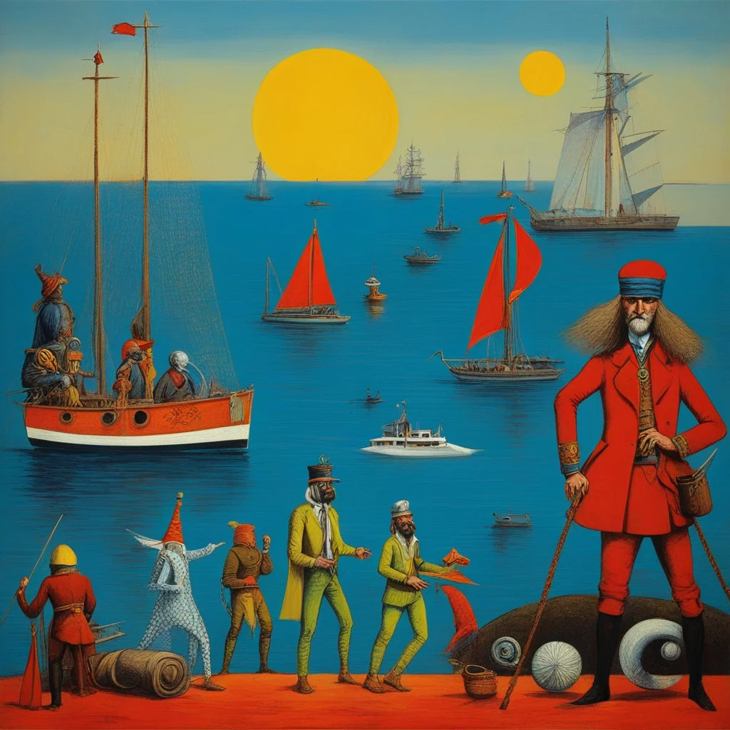 1970s Nautical Cult and Sixties Era Hippies painted by max ernst
