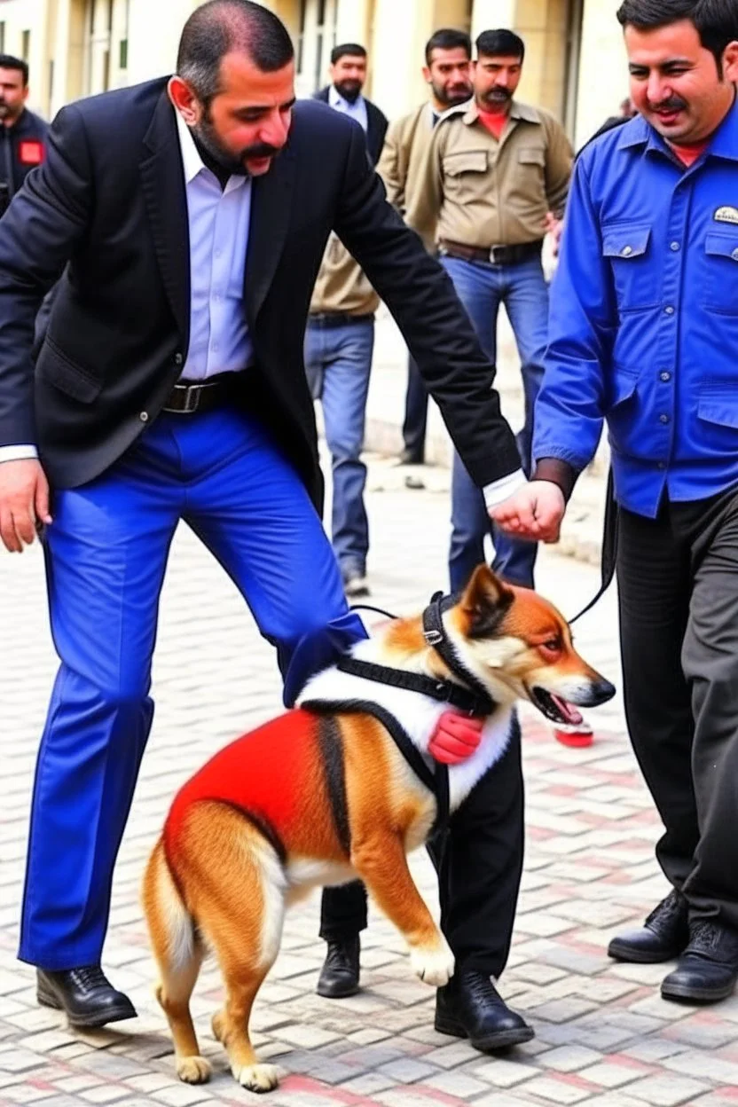 Syrian interim government head Abdul Rahman Mustafa with a dog's body being dragged by a Turkish citizen