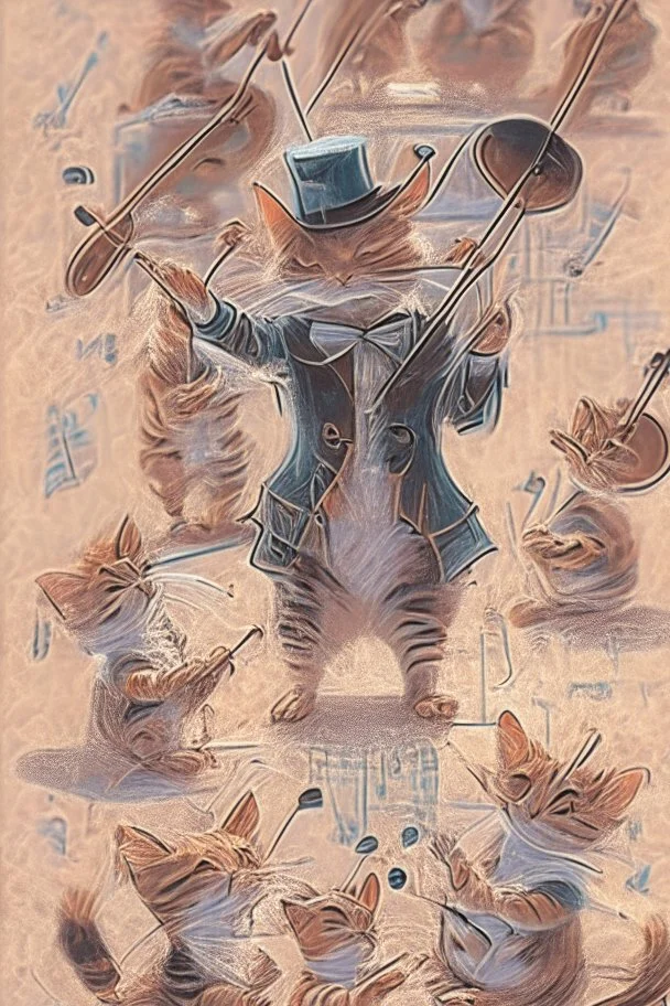 a cute cat conductor conducts a cat orchestra by jean baptiste monge watercolor and ink highly detailed digital painting elegant intricate very attractive beautiful award winning fantastic view crisp quality acrylic art in sunshine