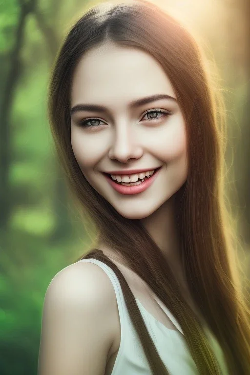 Beautiful smile of feminine girl in the forest in the 3PM in the afternoon ín 24K Resolutions, ultra HD, Professional PHOTOGRAPHY