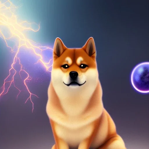 shiba inu doge, ethereal orbs, telekinesis, lightning