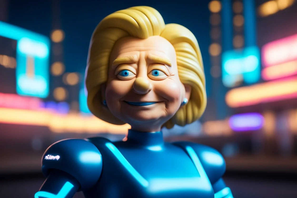 Hillary Clinton in homer simpson character in the style of tron movies , bokeh like f/0.8, tilt-shift lens 8k, high detail, smooth render, down-light, unreal engine, prize winning