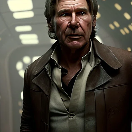 transparent portrait of harrison ford as han solo, brown eyes, realistic face skin, cinematic lighting, photorealistic, volumetric light and shadow, hyper HD, octane render, unreal engine, insanely detailed and intricate, hyper-realistic,