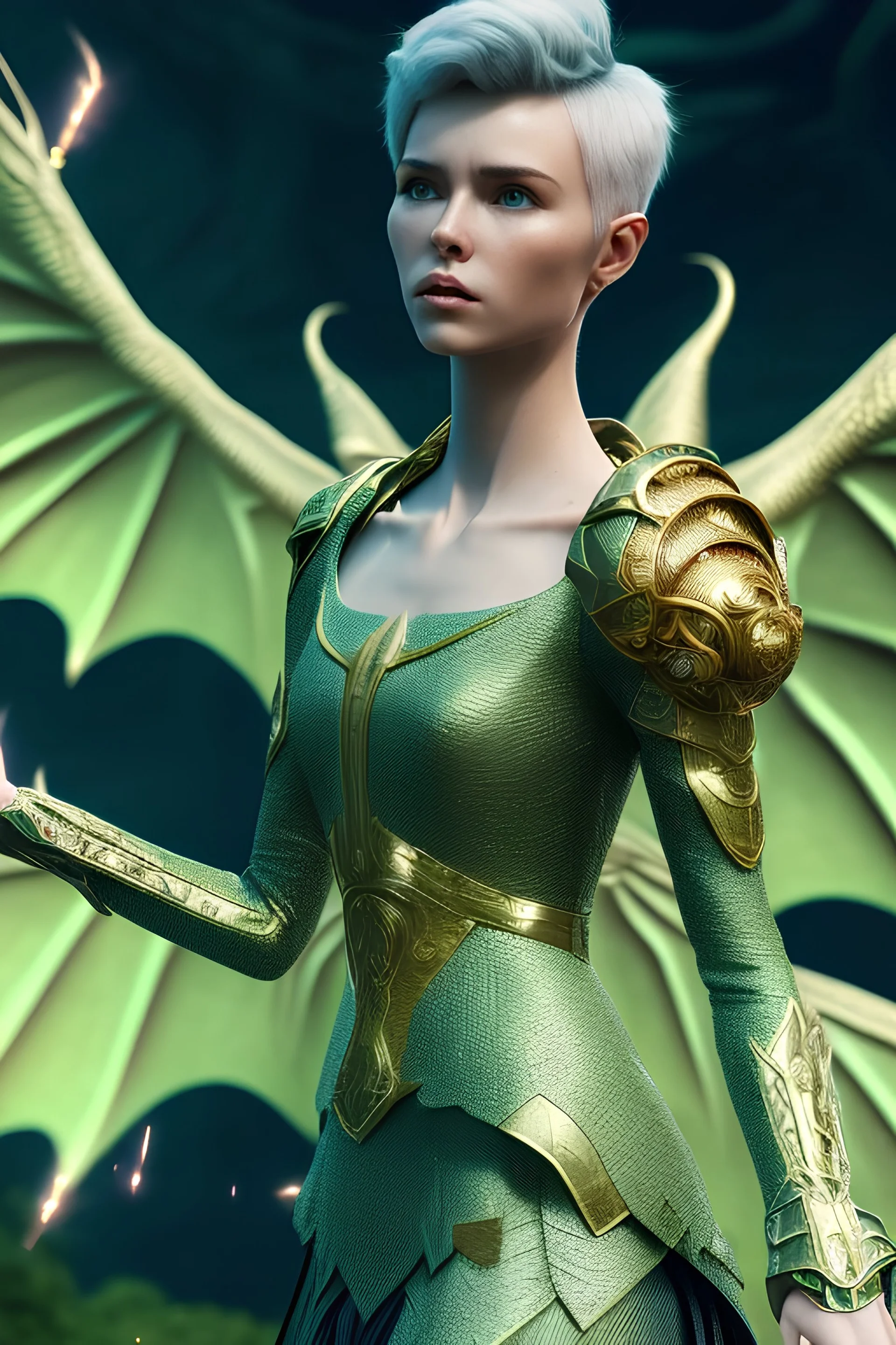 otherworldly women with short green hair and dragon wings wearing only dragon scales,mythical,fantasy , magnificent, majestic, highly intricate, Realistic photography, incredibly detailed, ultra high resolution, 8k, complex 3d render, cinema 4d.