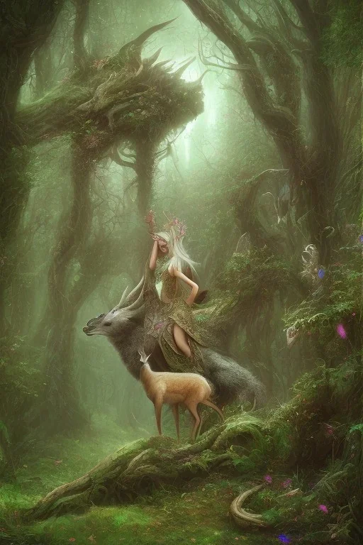 dream deer god druid deep forest green mystic