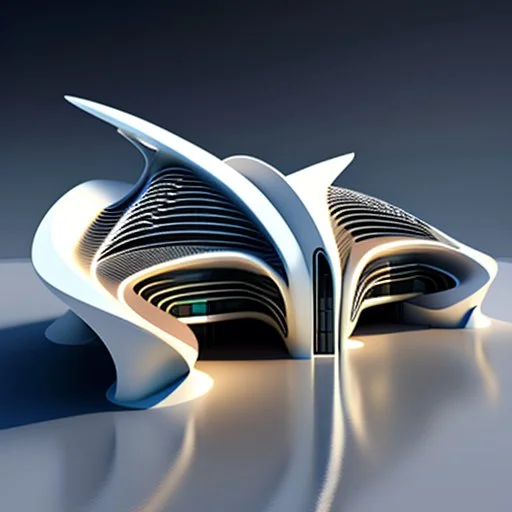 Museo de arte en forma de libros, futurista,arquitectura Estilo Zaha Hadid, calidad ultra, hiperdetallado, hiper realista, obra de arte, 8k 3D, vista aérea