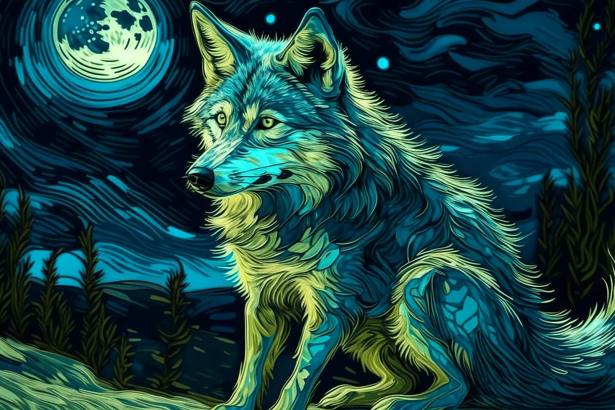 a wolf in van gogh style