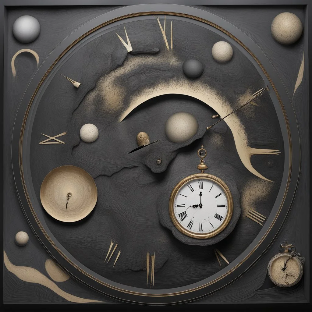 Black-Scholes model of amortization and accretion, clock, asymmetry, neo surrealism, by Wes Benscoter, liquid matte oil paint