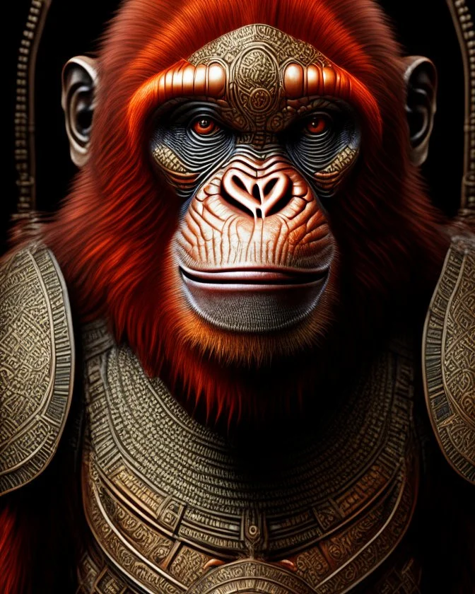 Orangutan Assassin gothic full-plane symmetrical design full frontal view full body hyper-detailed hyper-realistic 8k ink art