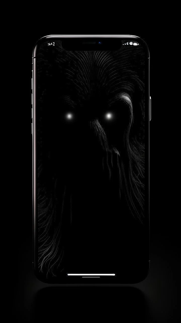 Your phone's background image represents an extremely dark and mysterious scene. The image features a pitch-black background, creating an aura of mystery and intrigue. Deep within the image, a cryptic monster is faintly visible, sporting a sly smile on its face. The monster's features appear enigmatic and profound, capturing the viewer's attention and arousing curiosity. The monster is subtly portrayed in the image, making it seem like a part of another mysterious world. The dark colors and dee