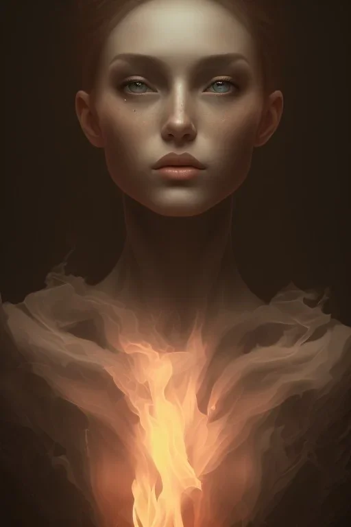 Dark moody night atmosphere, Fire theme art, Portrait of a woman by Michelangelo, 8K, close-up face, anatomically perfect face,