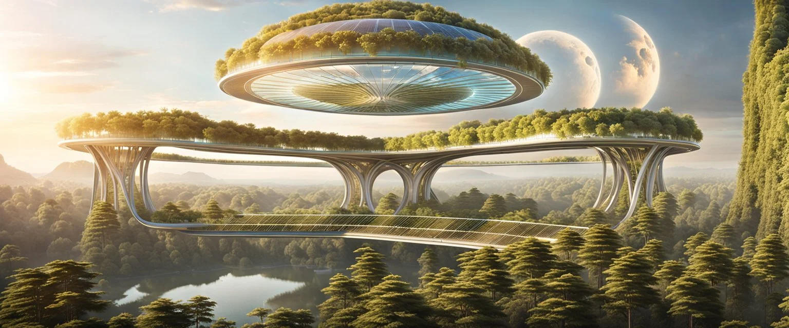 The scene is not perfect, but it's beautiful in its own way. In this Solarpunk world, where technology exists alongside nature, a new era has emerged. The 2040s are now upon us, and with them comes the promise of progress in harmony with the natural world.