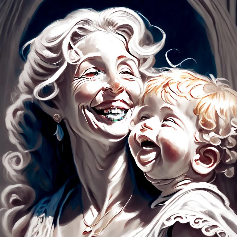 sketch, lineart, drawing, aphrodite, mature woman with child, big smile, open mouth, botticelli style, beautiful, big eyes, blonde hair, renaissance, bouguereau style Modifiers: digital painting elegant cinematic lighting very attractive beautiful dynamic lighting 4K 3D crisp quality hdr Michelangelo Alphonse Mucha wet on wet watercolor