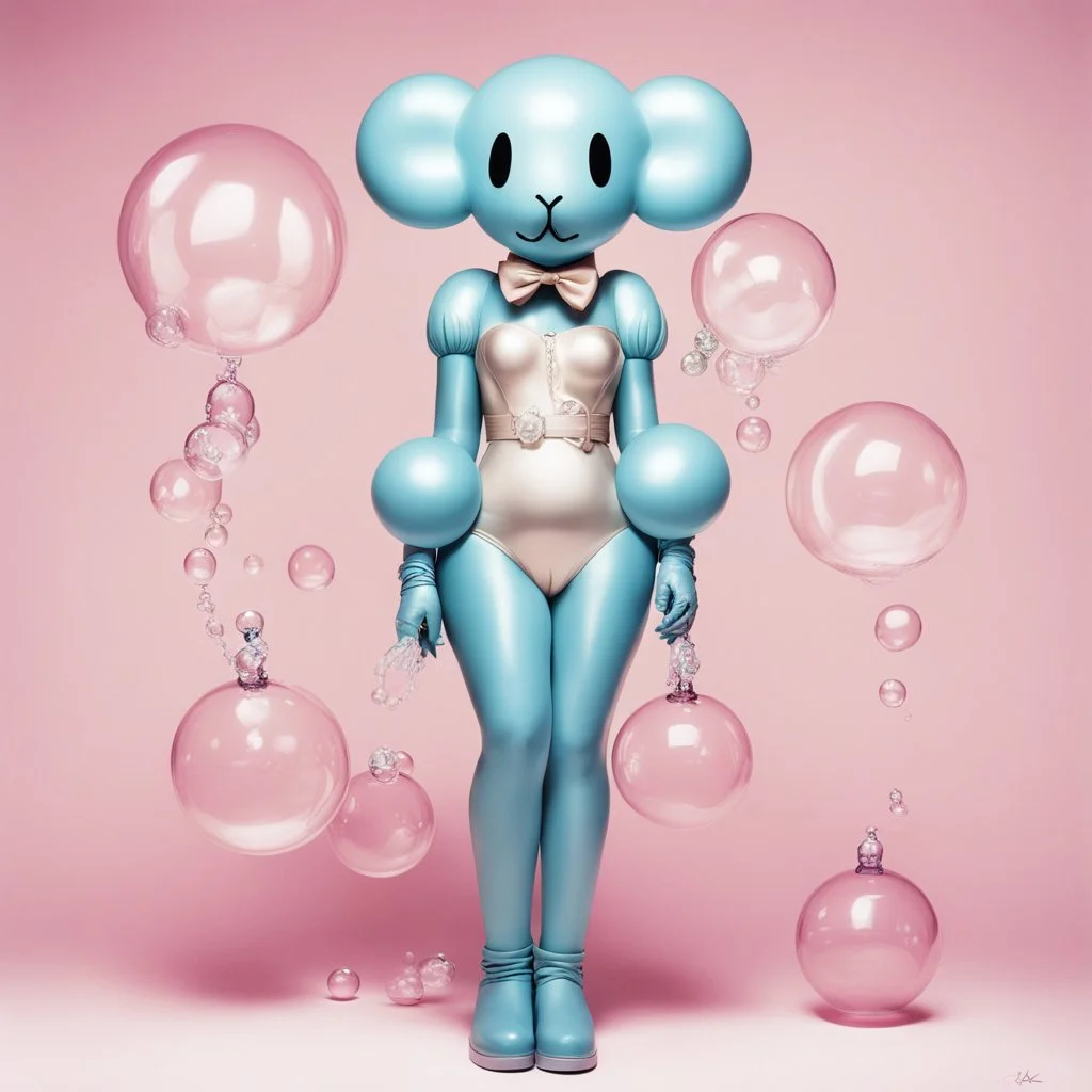 Surreal Vintage Glamour, KAWS, bubbles, haute fashion, concept art, latex