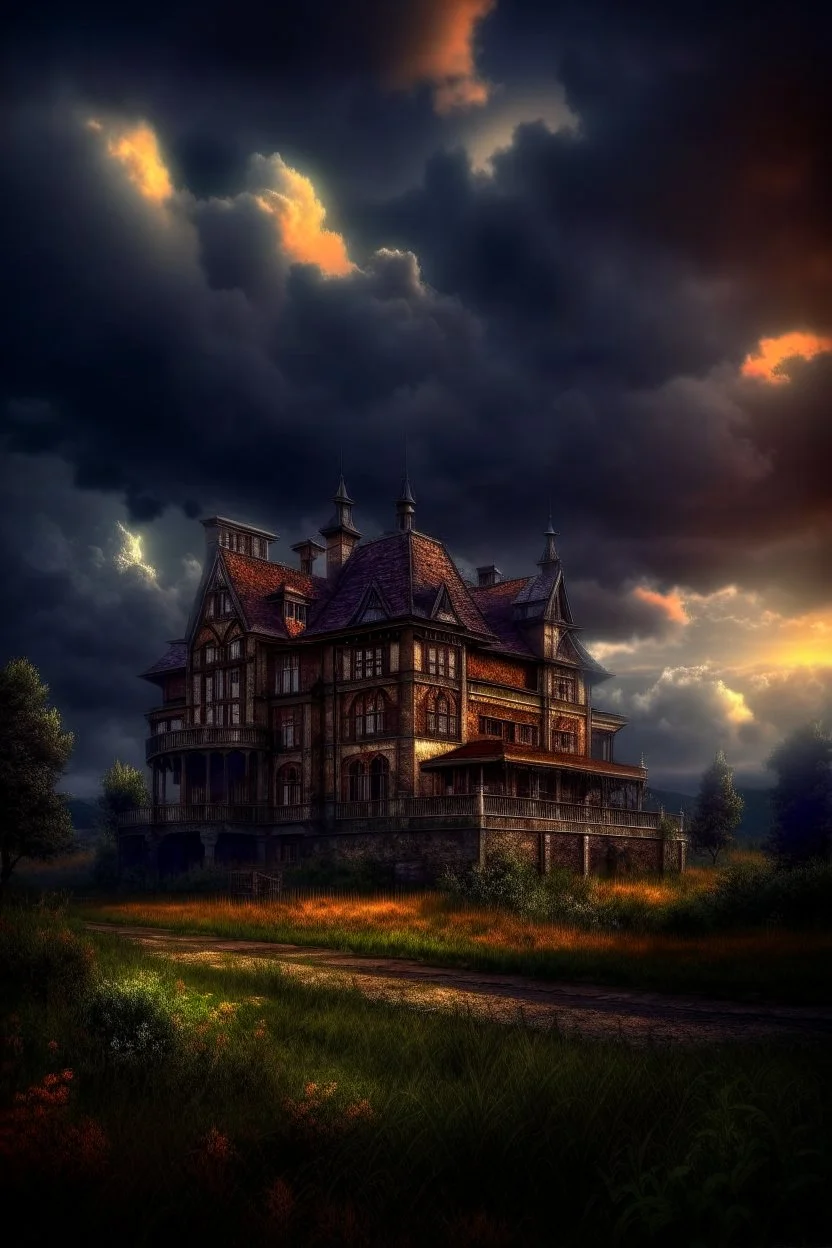 Old Victorian architecture in a Victorian valley, dramatic sky, cloudy sky, digital art, 4k, 8k, trending on ArtStation