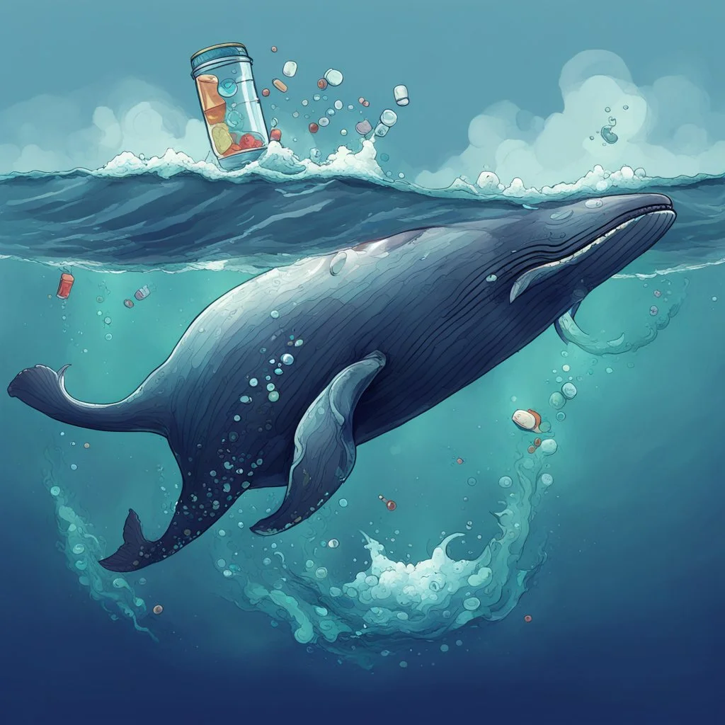 A whale with sipping containers on its back ,in the ocean. Digital Art, Digital Drawing