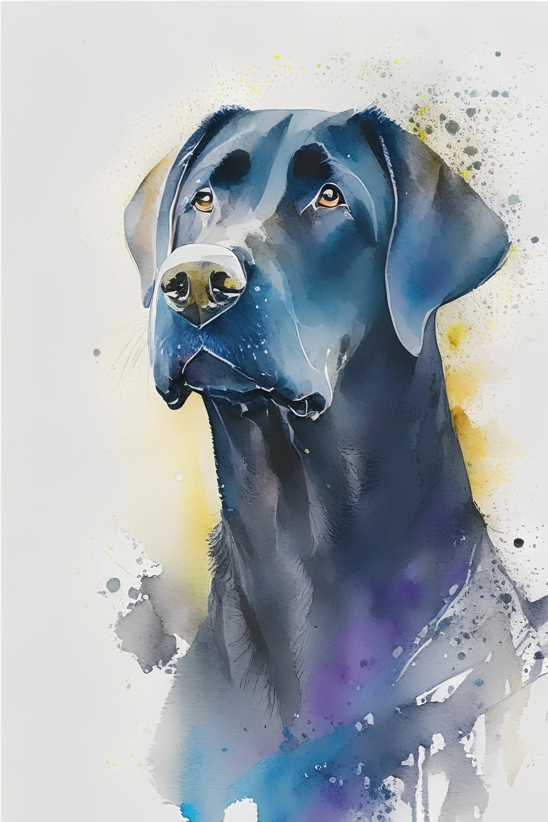 abstract watercolour of a black Labrador dog’s head