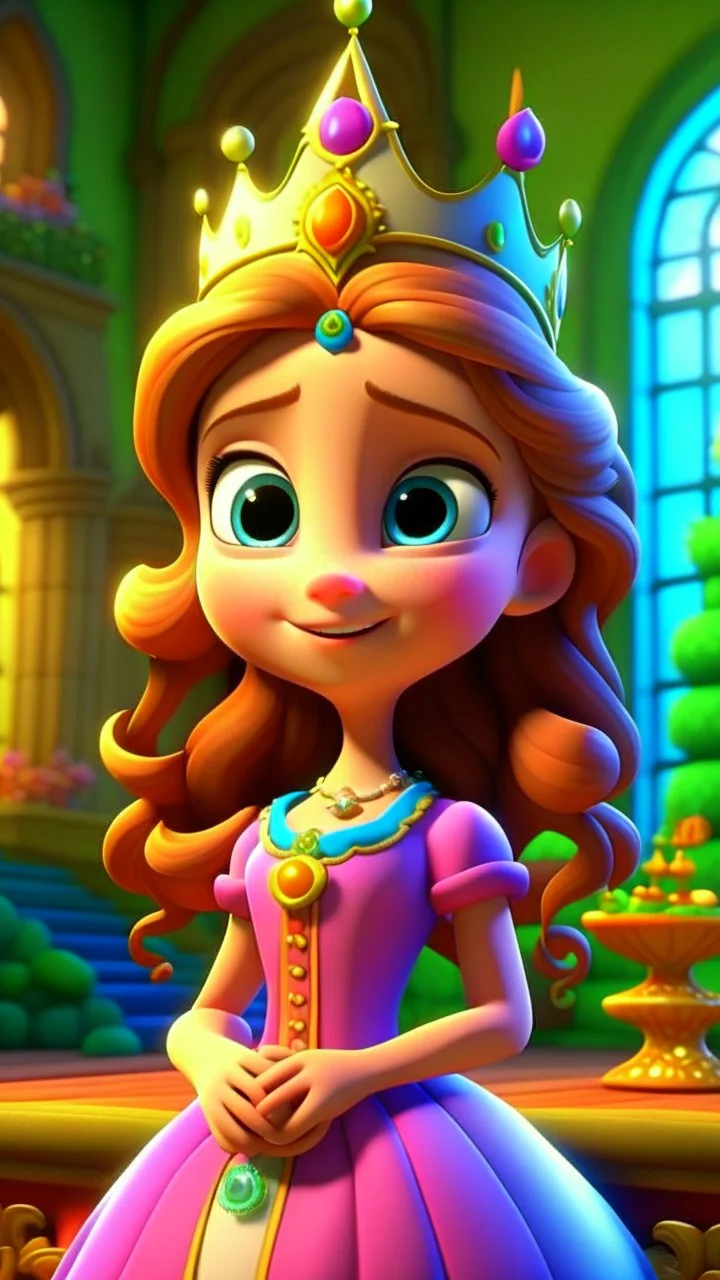 In a kingdom so grand, with a castle so tall, Lived Princess Penelope, fairest of all. With a heart full of dreams and a spirit so free, She yearned for a party, just as regal as she.cartoon,3D