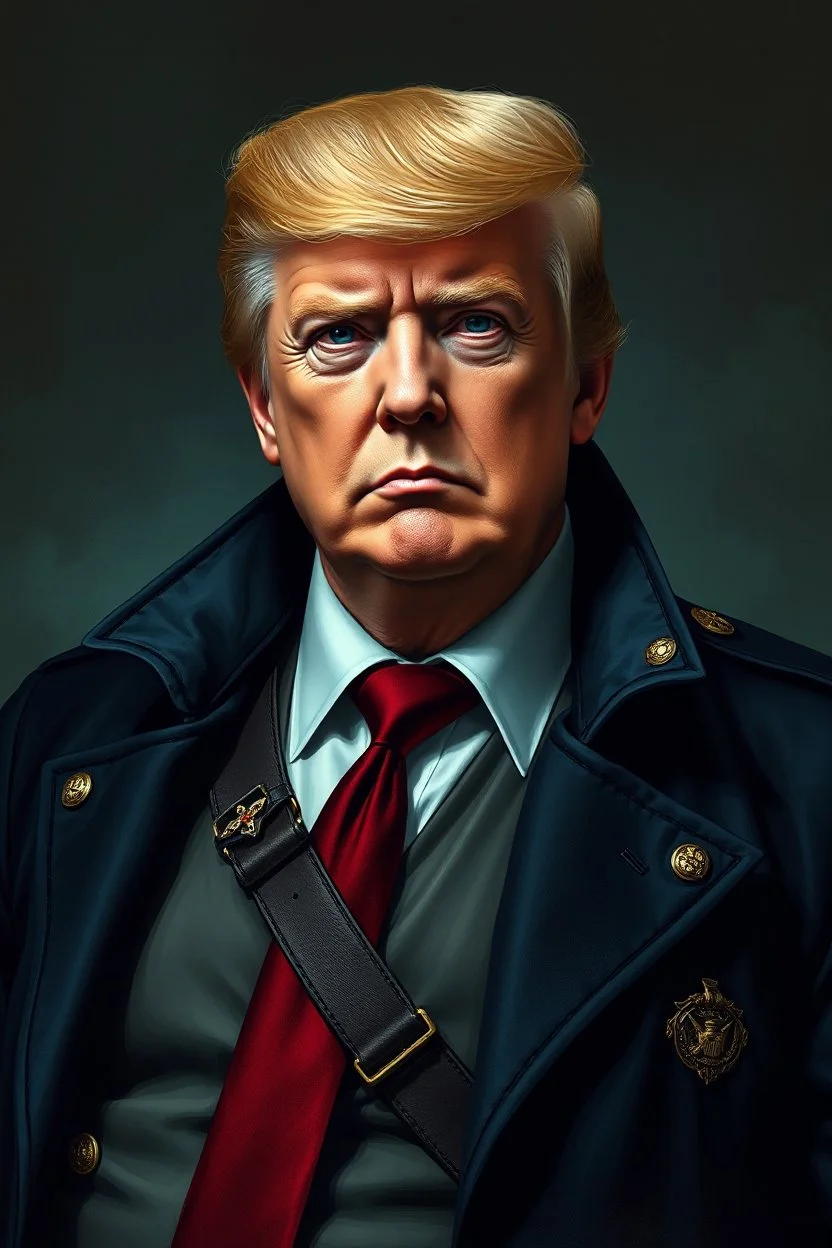 Trump Bald , Human Rogue trader Blue and black commandant Jacket full portrait