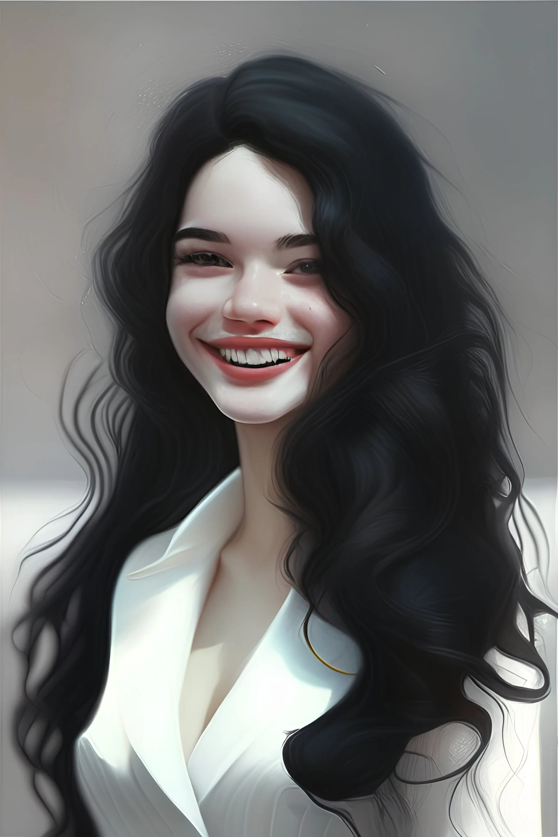 setting smiling girl with white skin black wavy hair BIRTHDAT SUIT