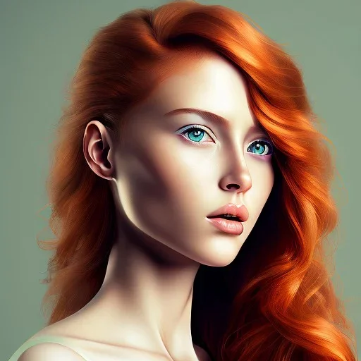 head and shoulders portrait of a beautiful women with ginger hair, 8k resolution