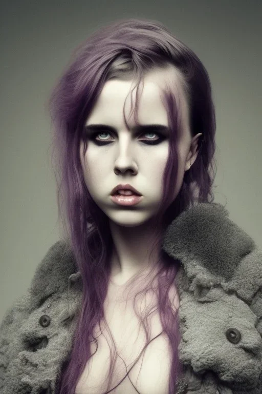 danish singer mø, high light , purple tones, Style John Kenn Mortensen,