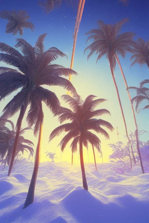 1980's vaporwave aesthetic palm trees in Christmas winter