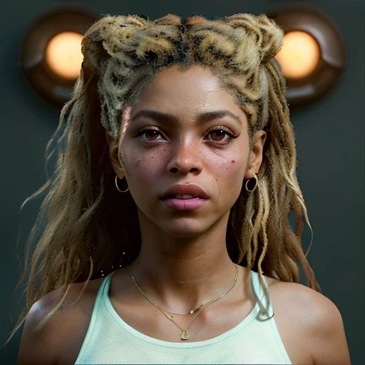 Shakira, 40 years old, artist, Realistic image, waist up portrait, eyes make up, perfect, glow, circle iris. concept art, smooth, unreal engine 5, god lights, ray tracing, RTX, lumen lighting, ultra detail, volumetric lighting, 3d, finely drawn, high definition, 4k.