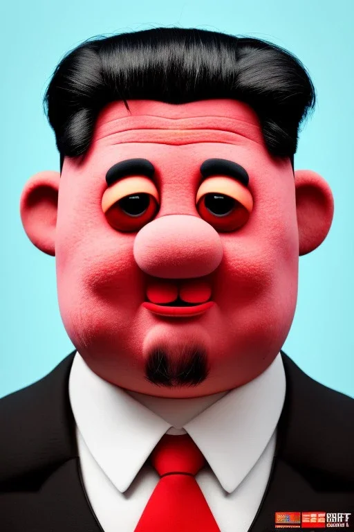 Waist up muppet Portrait, Kim Jong-un muppet doll, black suit, photo studio, red background, unreal engine 5, concept art, art station, god lights, ray tracing, RTX, lumen lighting, ultra detail, volumetric lighting, 3d.