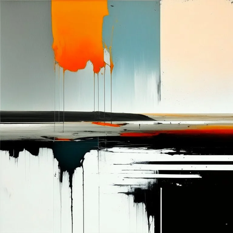 a contemporary minimalist abstract desolate flat landscape. large brush strokes and dripping paint. In style of Justin Mortimer and Phil Hale.