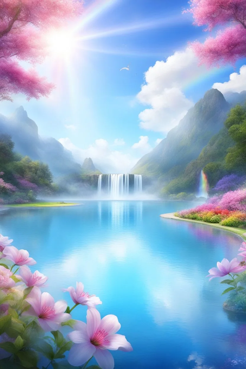 fantastic,Beautiful garden, flowers,rainbows,arc en ciel