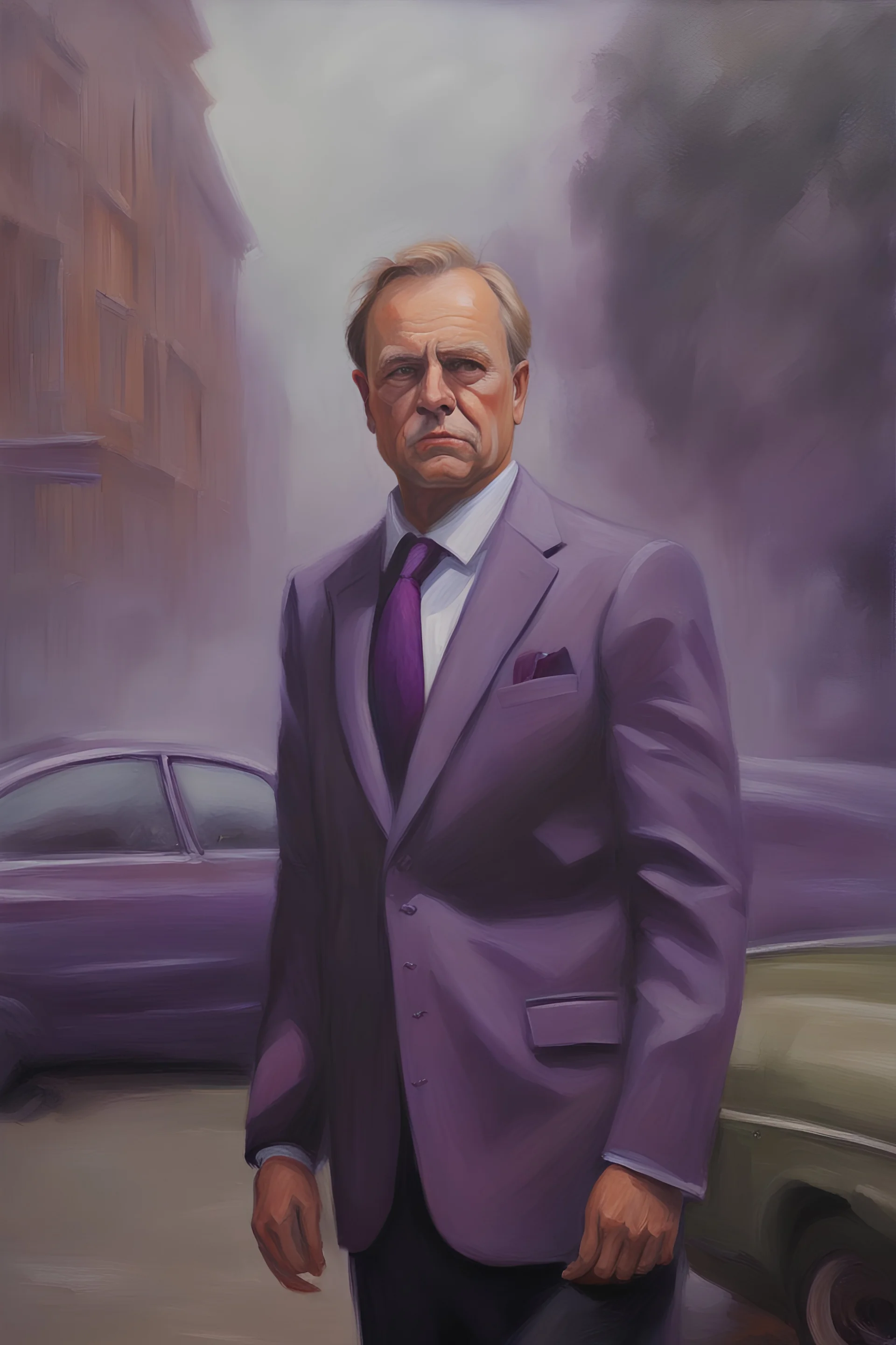 Portrait of Pendleton Panterinski - oil painting by Ivan Oogmachooga - fog, mist, clouds and purple rain