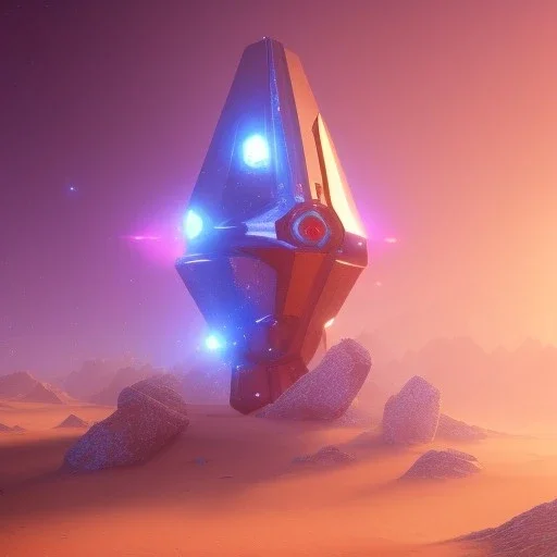 a crystalised blue pink spaceship, gold, diamonds, lightbeams, sunny background, atmospheric, realistic, unreal engine, 8k. Cinematic lighting, octane render.