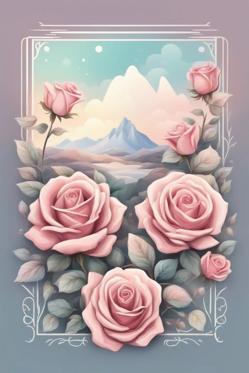 the logo of the dating square, pastel landscape with roses, fabulous style, romantic,