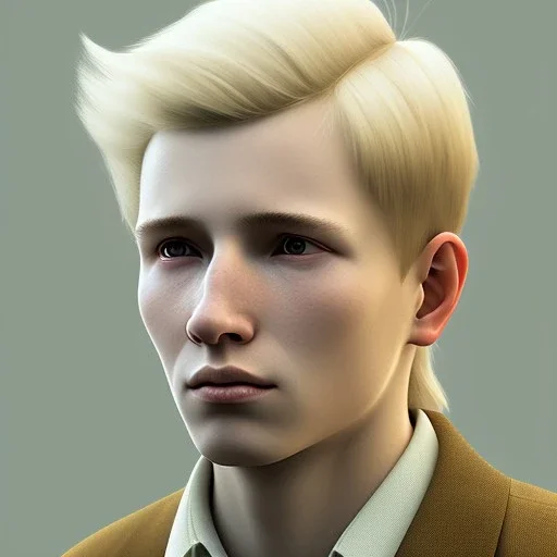 realistic portrait, heroic fantasy setting, man, 20 year old, messy blond hair, round face, naïve, round face, UHD, cheeky,