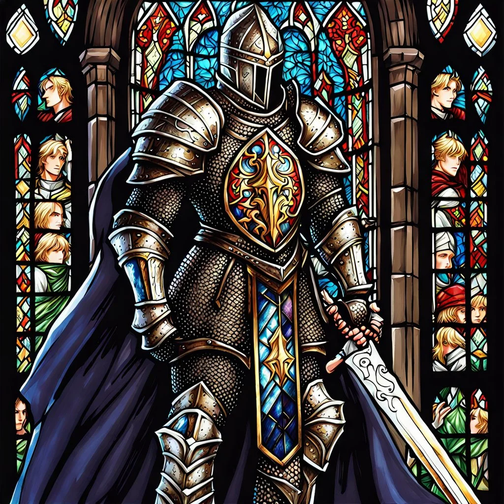 male knight with stained glass armor 90's tcg art fantasy