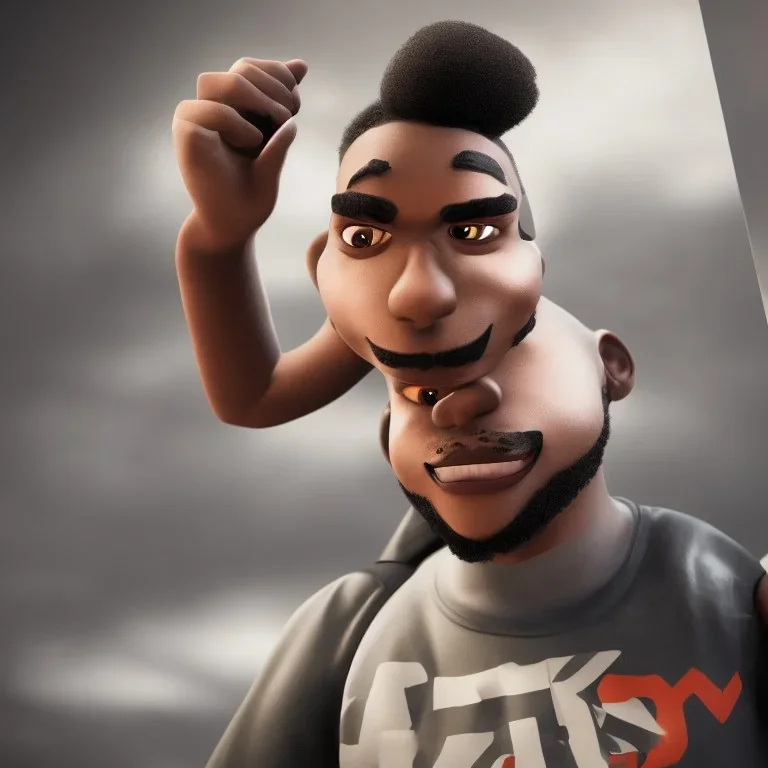 pixar render, young black man with gotee in fantesy gaming world