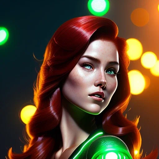 portrait of mary jane watson, red hair, green eyes, black tanktop, intricate, elegant, glowing lights, highly detailed, comic style, artstation, concept art, smooth, sharp focus, illustration, art by wlop, mars ravelo and greg rutkowski