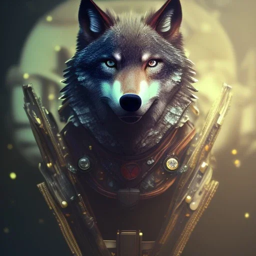 depth of field, Steampunk wolf, extreme detail, Photorealism, macro lens 40mm,bokeh, cinema4d, 8k, unreal engine 5, redshift render, octane render