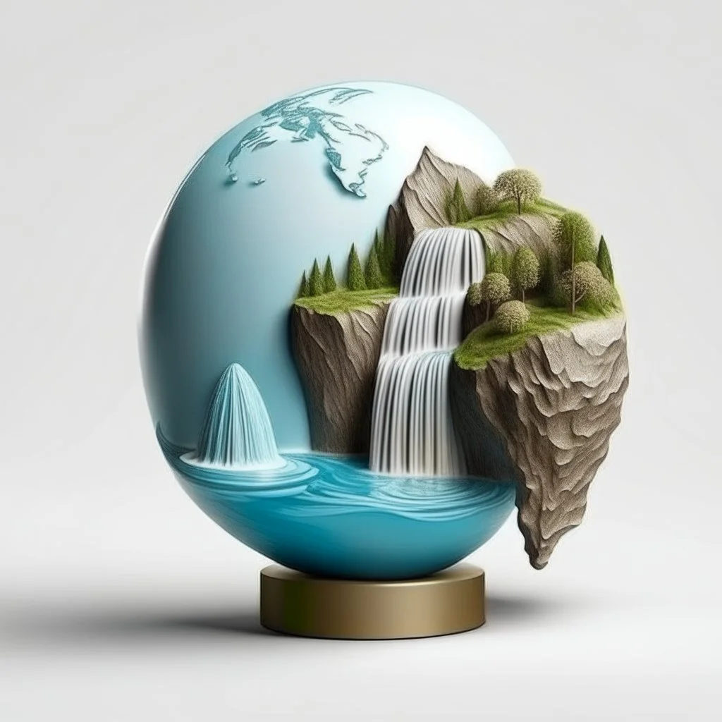 realistic globe with waterfall