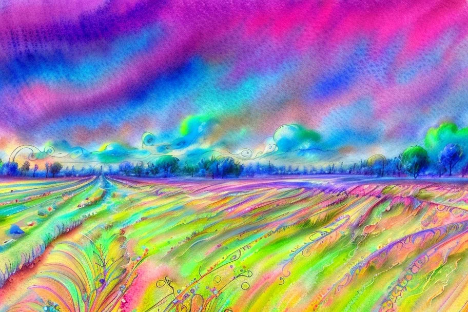 Vibrant Franconia landscape, unexpected delights, whimsical zentangle clouds, watercolor medium, wet-on-wet technique, intricate patterns, fluid blending, pastel hues, dreamy atmosphere, artistic interpretation, detailed brushwork, soft transitions, imaginative sky, creative surprises, nature-inspired, artistic flair, unique watercolor effects, artistic expression.