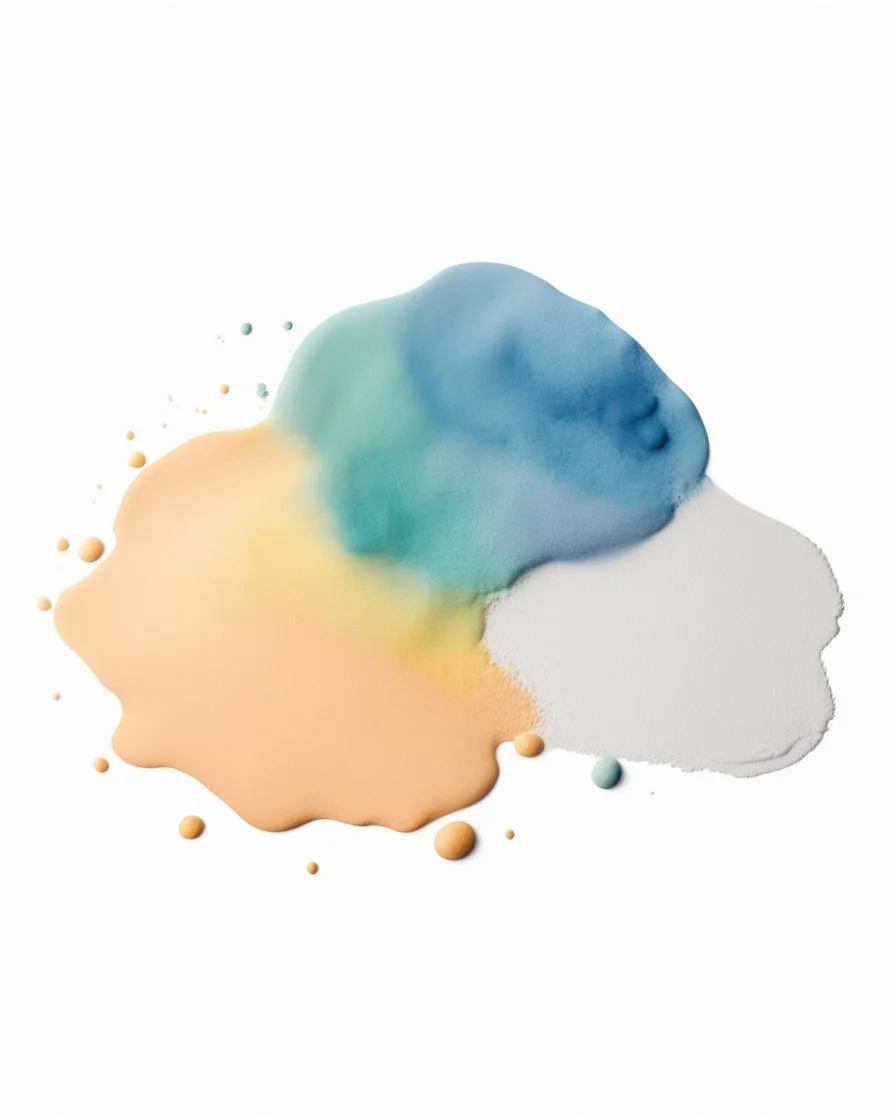 powder on a white background painted with watercolor paints, top view