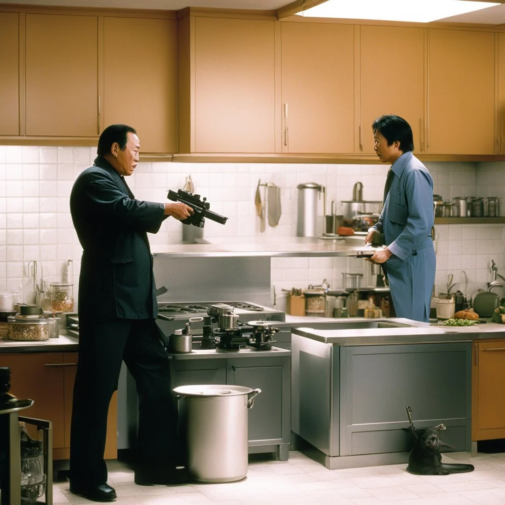 [high res photo by John Woo] the first scene of gun-fu in a kitchen