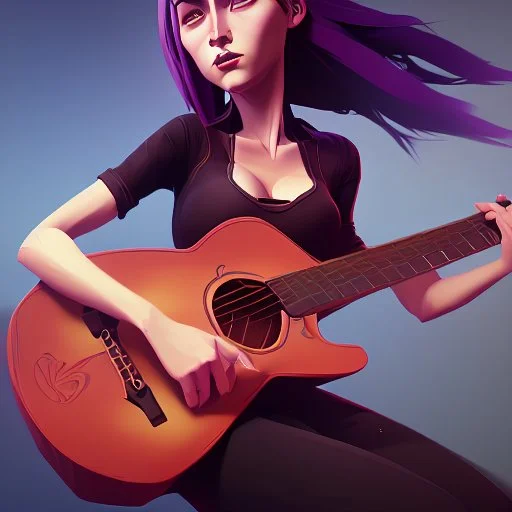 a painting of a woman playing a guitar, a fine art painting by David Donaldson, deviantart, figurative art, behance hd, deviantart, artwork