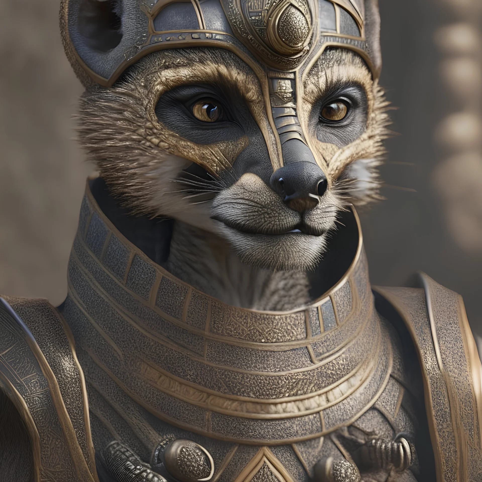 Suricataman, cabeza de hombre, antifaz, orejas de suricata, ojos de suricata, cabeza y boca humana de hombrehiper realista, armadura detalles intrincados, novedoso, cuerpo completo, cinematográfico, 4k