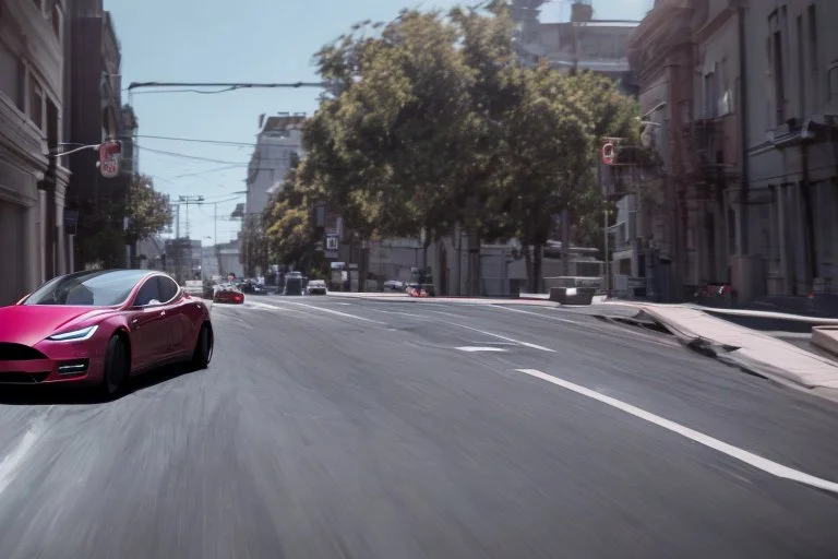 A Tesla 'Model Y' is drifting at high speeds, on the streets of San Francisco. (CINEMATIC, WIDE ANGLE LENS, PHOTO REAL)