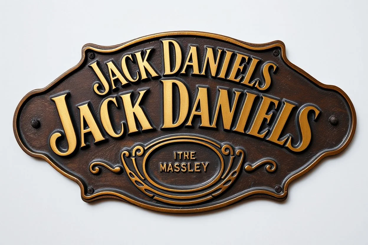 a Jack Daniels style graphic element made of brass