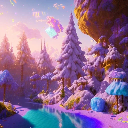 blu and violet landsacape with multicolored crystals falling from the sky, full of details, smooth, bright sunshine，soft light atmosphere, light effect，vaporwave colorful, concept art, smooth, extremely sharp detail, finely tuned detail, ultra high definition, 8 k, unreal engine 5, ultra sharp focus