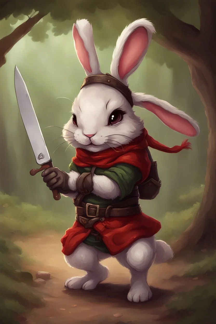 cute rogue bunny with cooking knife dnd realistic art