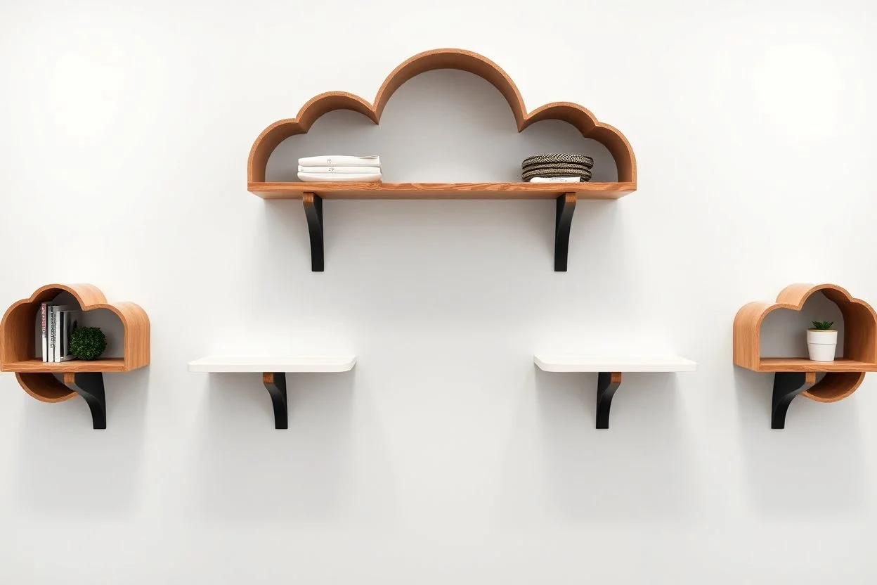 wall shelves made with brackets shaped like clouds